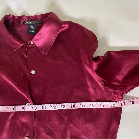 Harold’s Silk long sleeve collar button down shiny blouse top M womens burgundy - Picture 6 of 8